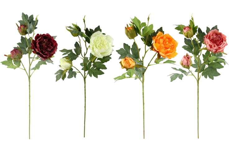 Branche de pivoine artificielle avec trois fleurs 66,5 cm, couleurs assorties