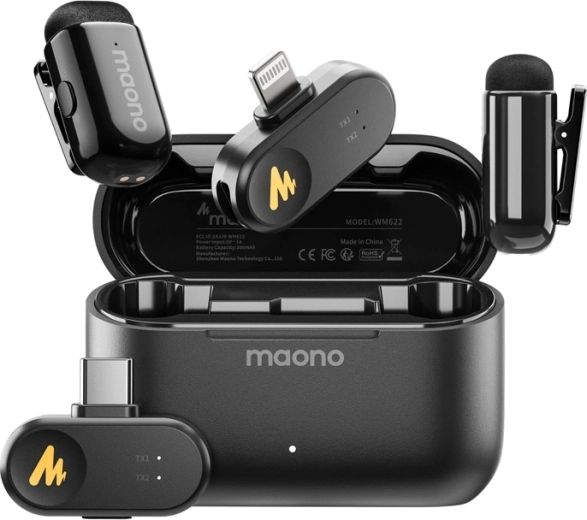 Maono WM622 PBC2 microphone sans fil pour iPhone/iPad avec étui de charge
