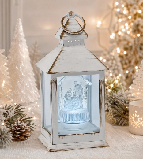 Lanterne LED blanche avec la Sainte Famille