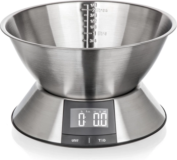 Balance de cuisine numérique avec bol en acier inoxydable 5 kg
