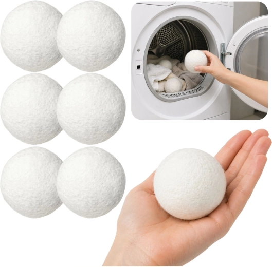 Boules de séchage en laine naturelle, blanches 7 cm, 6 pièces