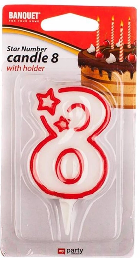 Bougie d’anniversaire chiffre 8 MY PARTY 7 × 4,5 cm