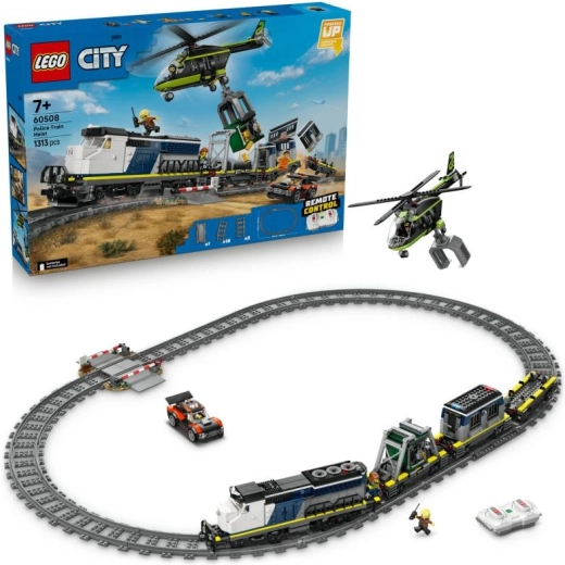 LEGO City Braquage dans le train de police – rame télécommandée avec hélicoptère et minifigurines