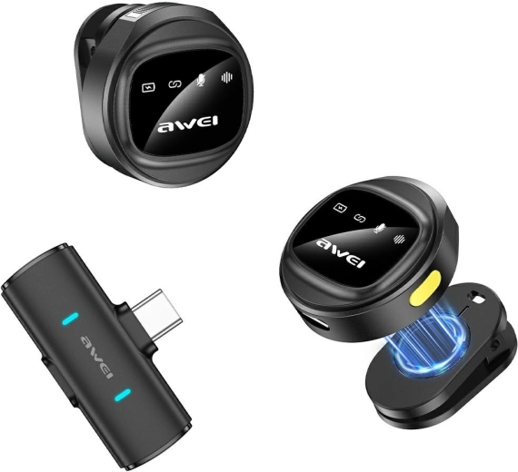 Microphone cravate sans fil AWEI MK3 Duo noir