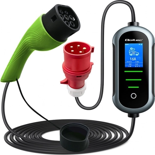 Chargeur mobile Qoltec pour véhicules électriques et hybrides rechargeables 7 kW 230 V CEE 32A Wi-Fi Tuya LCD 5 m
