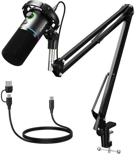 Microphone dynamique USB/XLR Maono PD200XS avec éclairage RVB – noir