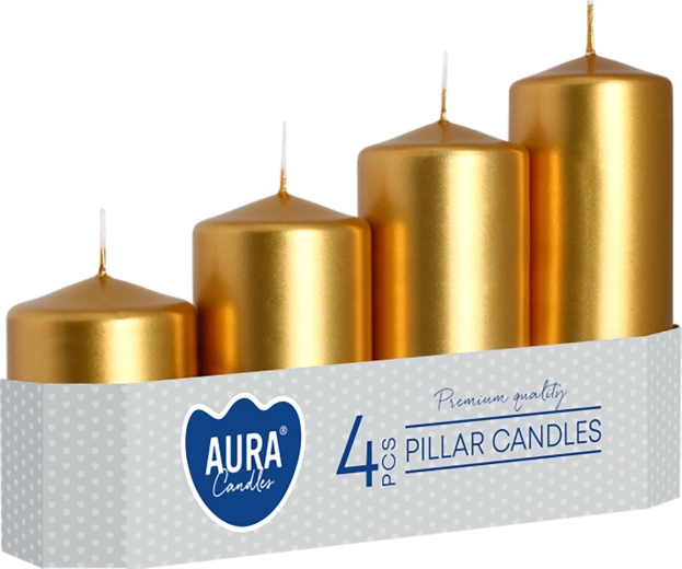 Bougies de l'Avent étagées métallisées dorées brillantes - 4 pièces