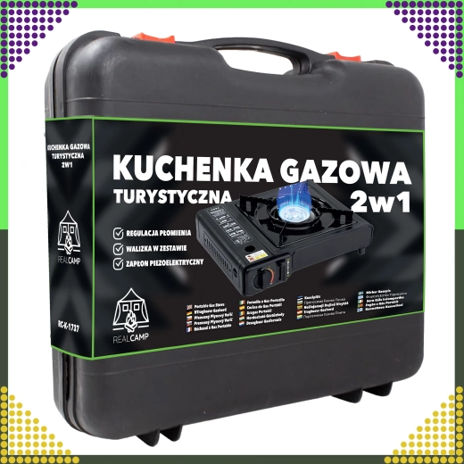 Réchaud à gaz de camping portable 2-en-1 avec mallette