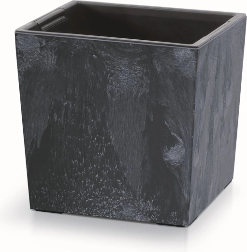 Cache-pot Urbi Square Low effet béton avec insert 24 cm, anthracite