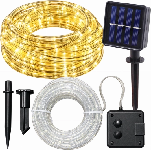 Guirlande lumineuse LED solaire de 12 m avec lumière blanche chaude et 8 modes