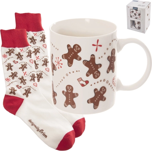 Coffret cadeau : mug en céramique Pain d’épices 0,35 l et chaussettes homme