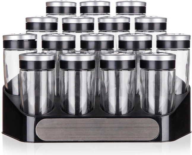 ensemble d’épices ALTIMA avec support, 16 pcs, bocaux en verre 95 ml avec couvercles à 3 ouvertures