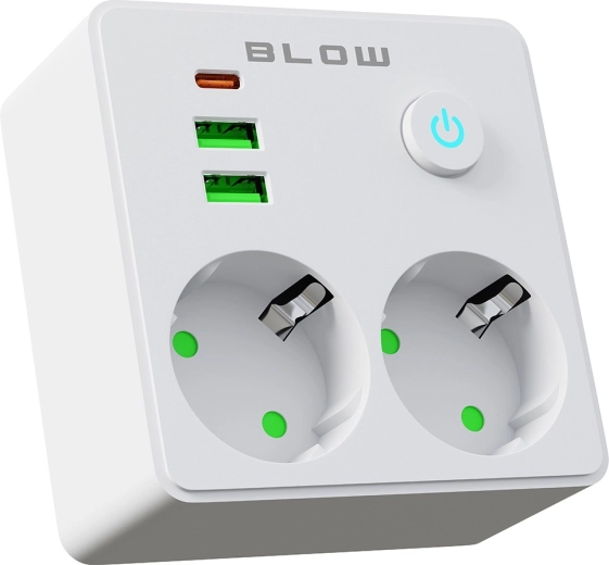BLOW multiprise murale avec 2 prises, 2× USB et USB‑C, blanc