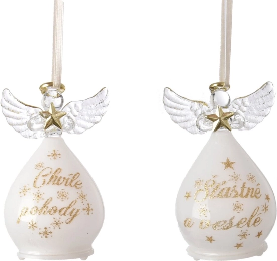 Décoration de Noël suspendue en verre ange avec éclairage LED 14 cm (2 variantes)