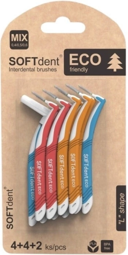 Softdent Eco brossettes interdentaires courbées MIX (4× XS, 4× S, 2× M)