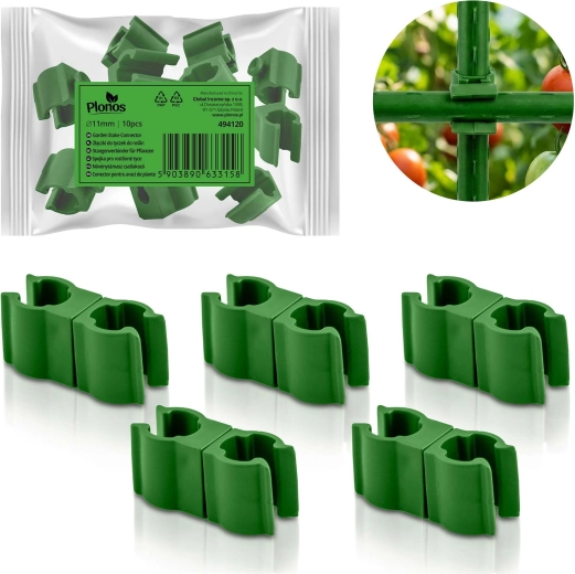 Connecteurs pour tiges 11 mm type 2 pour tomates et plantes PLONOS, verts, lot de 10