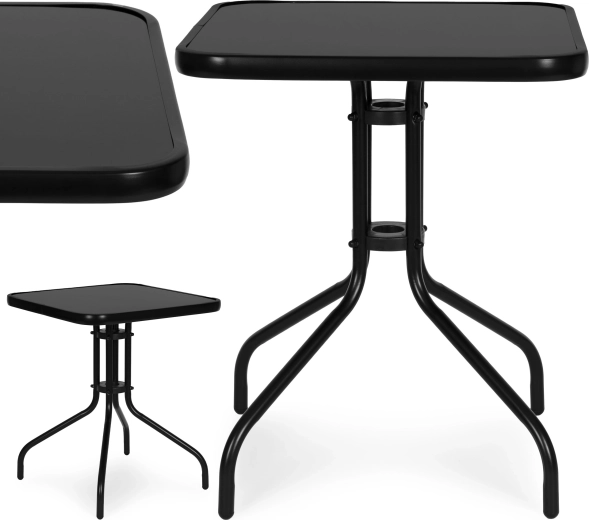 Table de jardin carrée 60 cm en verre trempé, noire MultiGarden