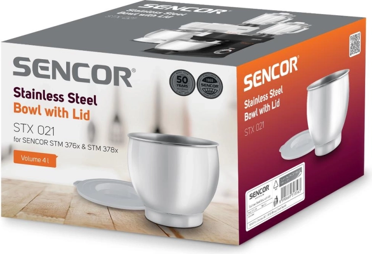 Bol en acier inoxydable Sencor avec couvercle pour robots de cuisine STM 376x et 378x