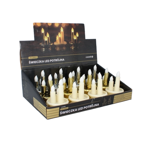 Bougeoir LED triple 9,5 cm – assortiment de couleurs