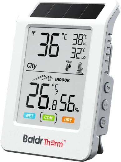 Thermo-hygromètre Wi‑Fi Baldrtherm HCS596WB alimenté par énergie solaire