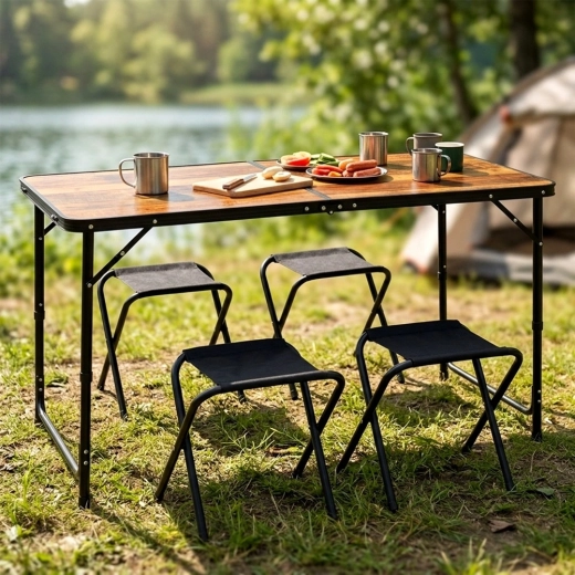 Ensemble de camping complet : table + 4 tabourets