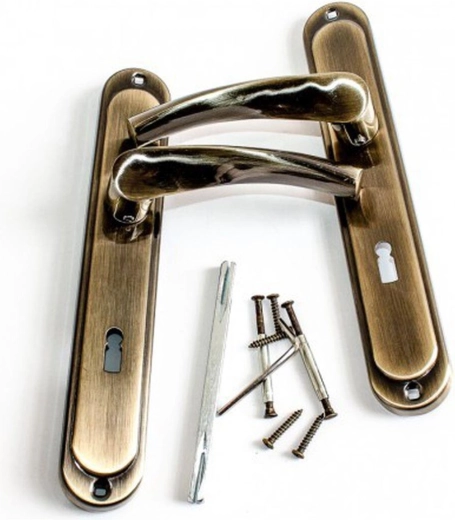 Ferrure de porte ATENA avec cylindre à clé 72 mm, patine