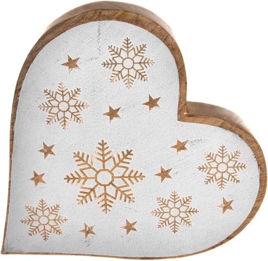Cœur de Noël suspendu en bois de manguier blanc 25 cm