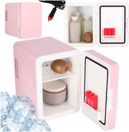 Mini-réfrigérateur de voyage portable rose de 4 l avec refroidissement et chauffage