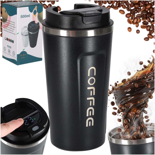 Mug isotherme avec bec verseur et indicateur de température LED 500 ml – noir