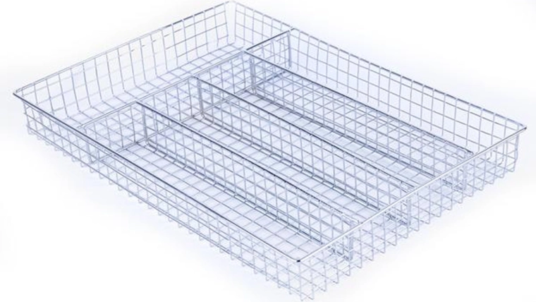 Range-couverts en fil métallique à 5 compartiments, métal chromé 25,8 × 36,5 × 4,4 cm