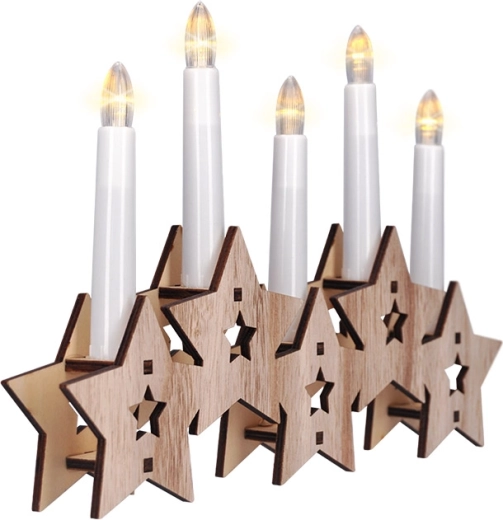 Solight chandelier LED en bois avec décor d’étoiles, 5× LED, bois naturel, à piles - 1 pièce