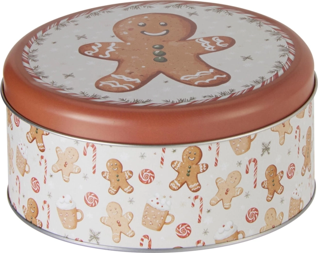 Boîte ronde en métal à motif de pain d’épices de Noël - 1 pièce
