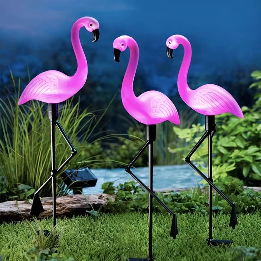 Lampes solaires de jardin flamant rose, lot de 3 pièces