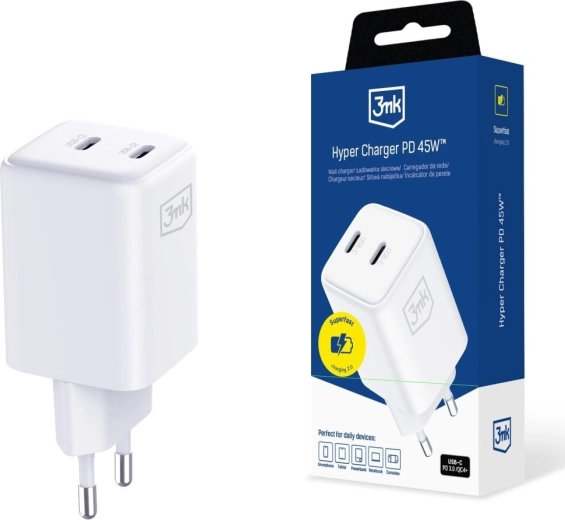 Chargeur secteur blanc 3MK Hyper Charger PD 45W GaN
