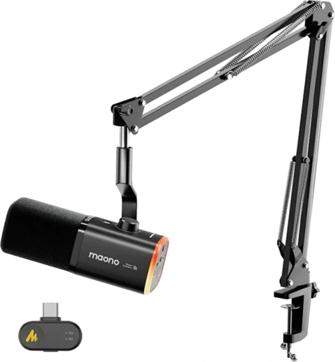 Maono PD100WS micro dynamique sans fil et USB avec réduction de bruit IA et RGB (noir)