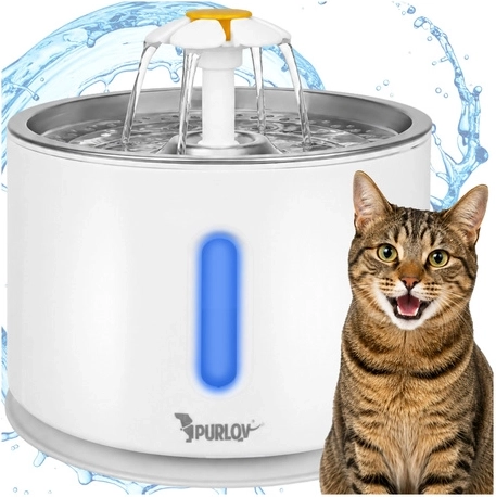 Fontaine à eau automatique Purlov pour chien et chat 2,4 l avec filtre et LED