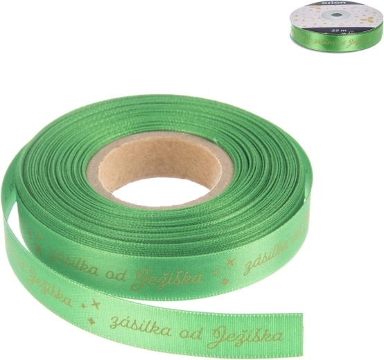 Ruban de Noël en polyester « Colis du Père Noël » vert – 25 m
