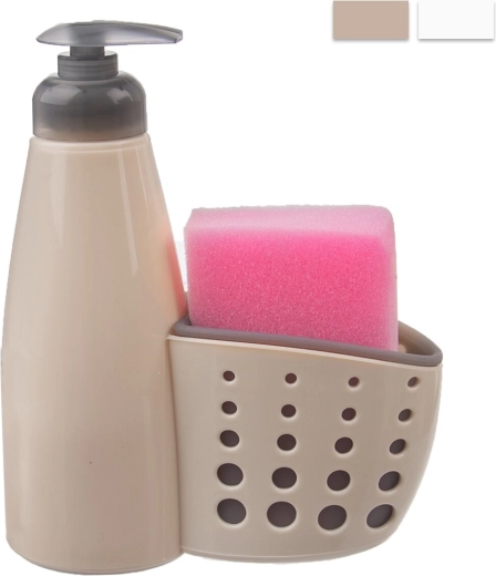Distributeur de liquide vaisselle avec porte-éponge beige, 370 ml