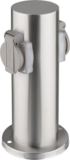 Solight borne électrique de jardin en acier inoxydable IP44 avec 2 prises, cylindre, argentée