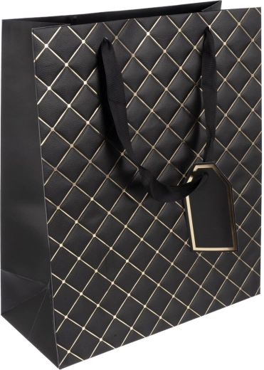 Sac cadeau en papier quilt 26 × 12 × 32 cm – Noir