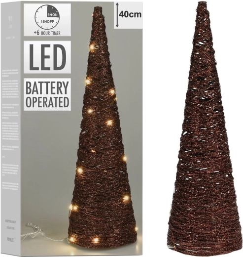 Sapin de Noël lumineux marron en forme de cône, 20 LED, 36,5 cm