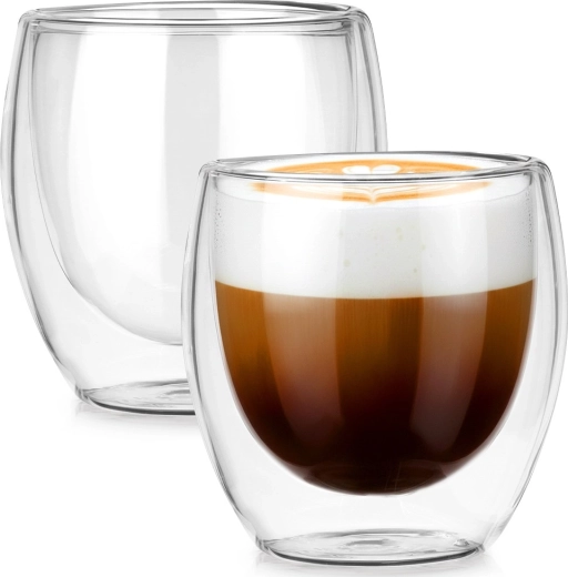 Verres thermiques à double paroi pour café et thé 250 ml, lot de 2