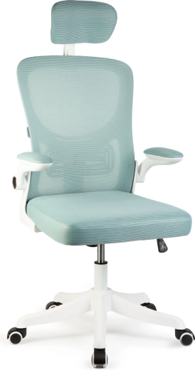 Chaise de bureau pivotante avec accoudoirs blanche/bleue