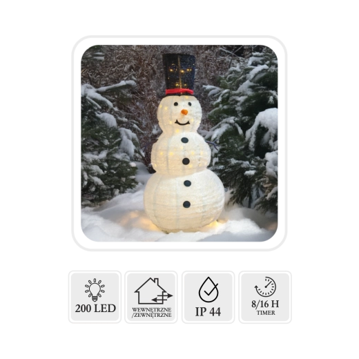Bonhomme de neige LED de Noël 1,8 m, 200 LED, blanc chaud, intérieur/extérieur