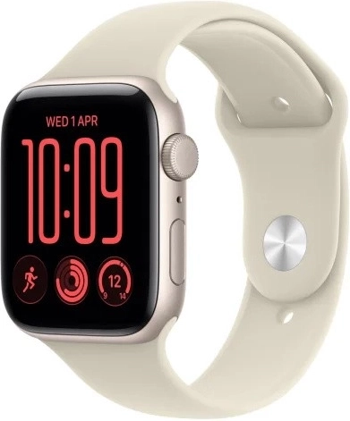 Apple Watch SE 3 GPS 40 mm avec boîtier en aluminium couleur lumière stellaire et bracelet sport couleur sable M/L