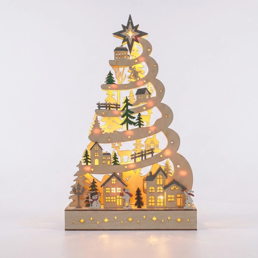 Sapin de Noël LED en bois Solight avec décorations, 45 cm