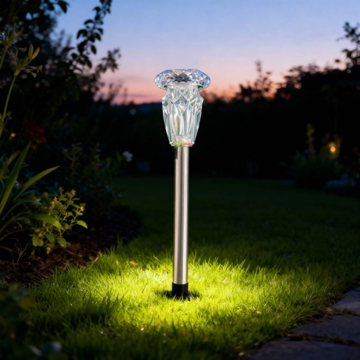 Lampe solaire de jardin à planter avec effet cristal, lumière blanc chaud