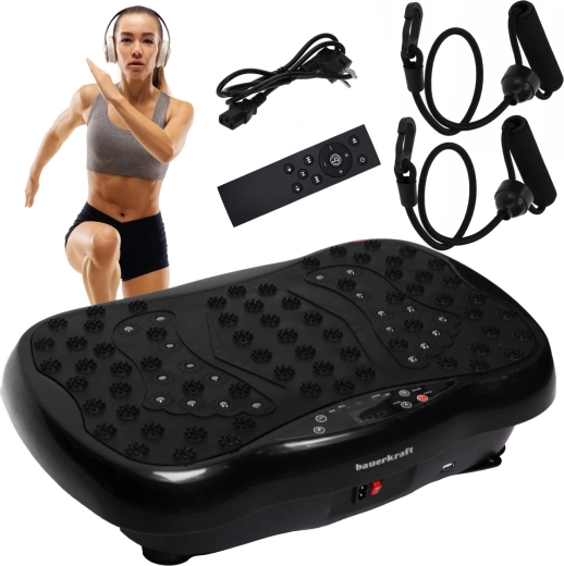 Plateforme d’entraînement vibrante Bauerkraft avec télécommande et haut-parleurs Bluetooth - noire