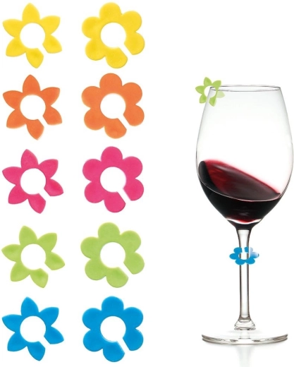 Marque-verres colorés – fleurs, 10 pcs