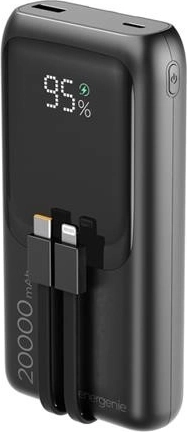 Batterie externe 20 000 mAh avec câbles intégrés, PD 20 W et écran LCD, noire